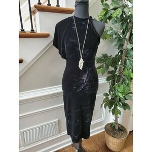 Many Many Women's Black Rayon Mock Neck Ruffle Sleeveless Mid Length Dress